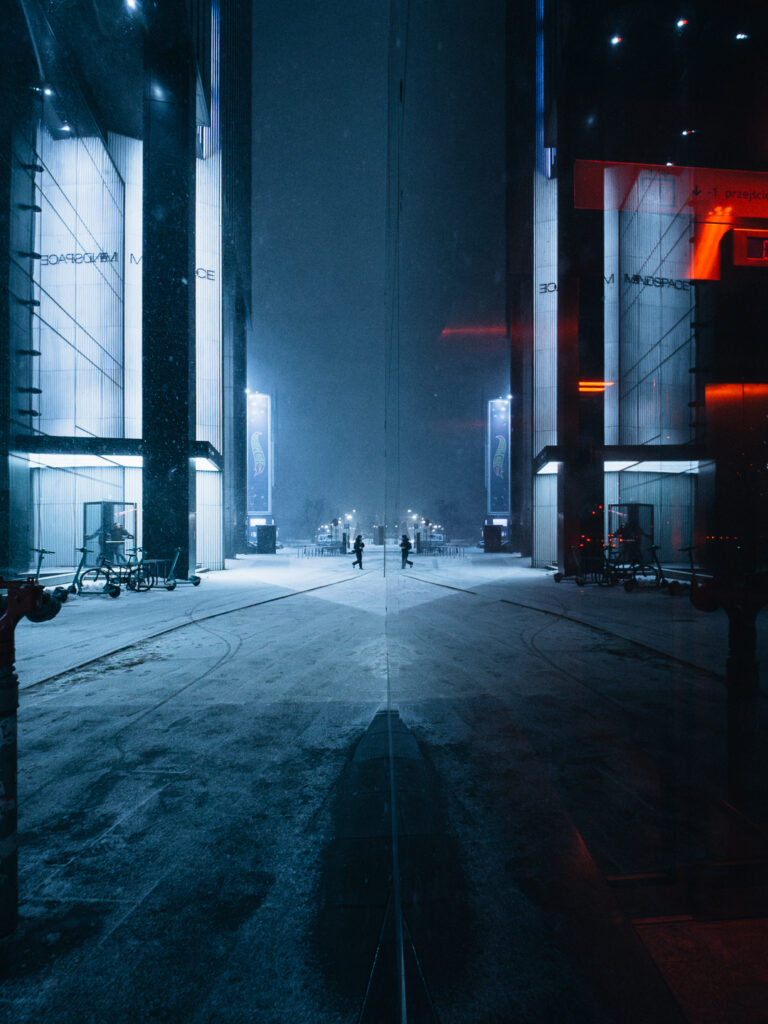 Super clean and cyberpunk-like reflection in Warsaw.