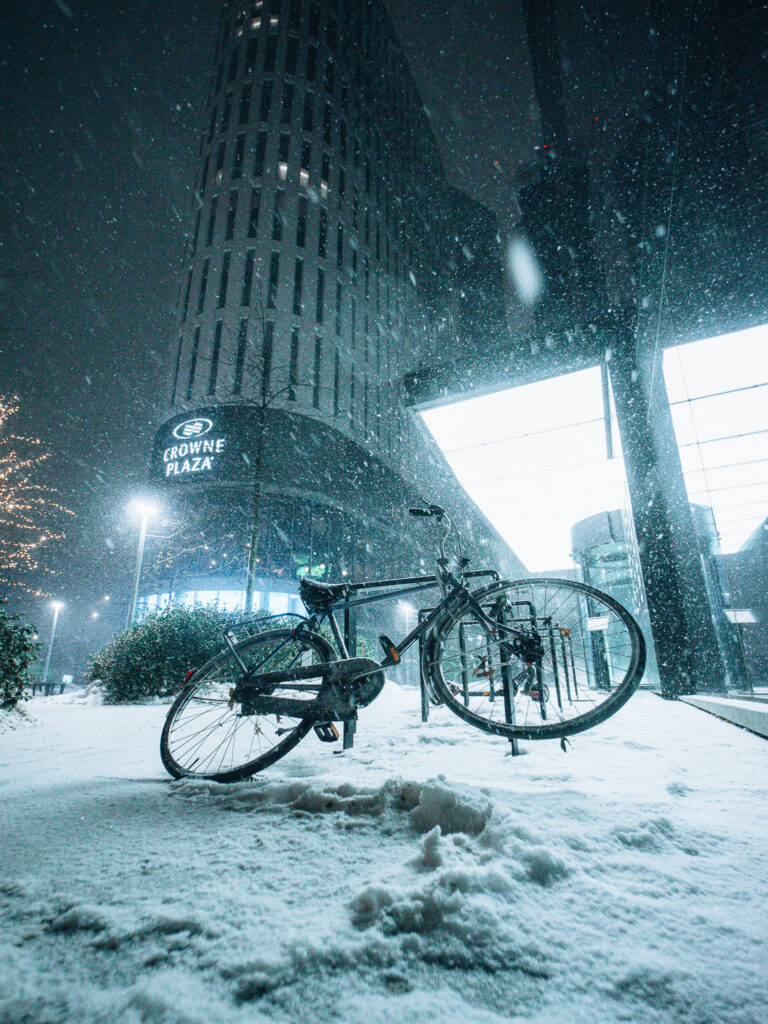 Amazing bike shot during epic blizzard in Warsaw 2026. Taken with the AstrHori 9mm F2.8 lens.