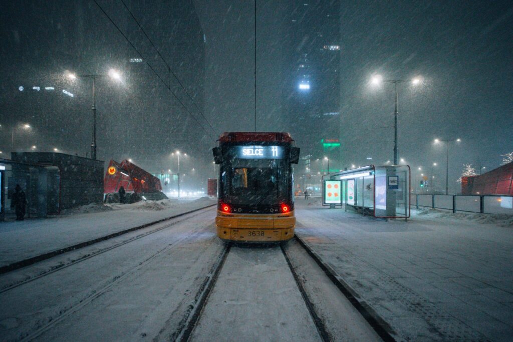 A classic tram shot from behind.