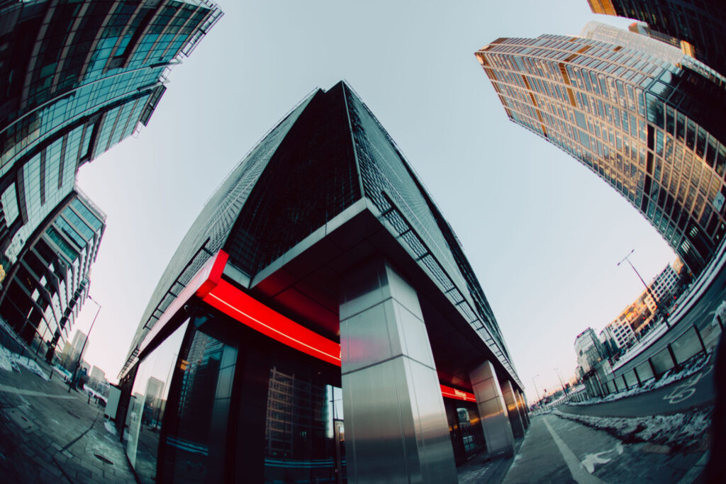 One of the Warsaw streets and extreme distortion.