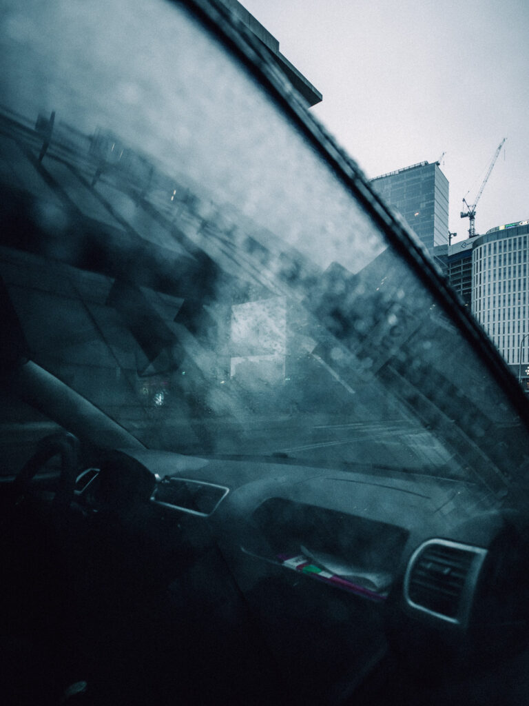 Through the window shot during rainy afternoon in Warsaw.