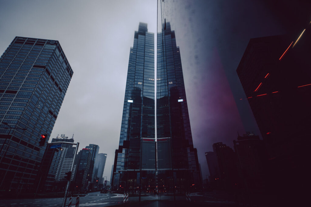 An ultra-wide shot with a deep moody reflection on the right side.