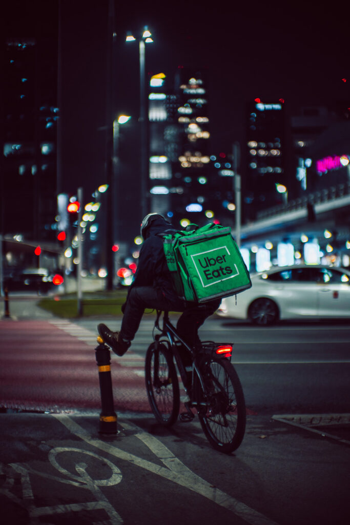 Delivery man waiting for a green light taken with the Brightin Star 50mm F0.95 II lens.