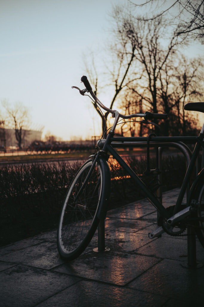A bike photo taken during sunrise.