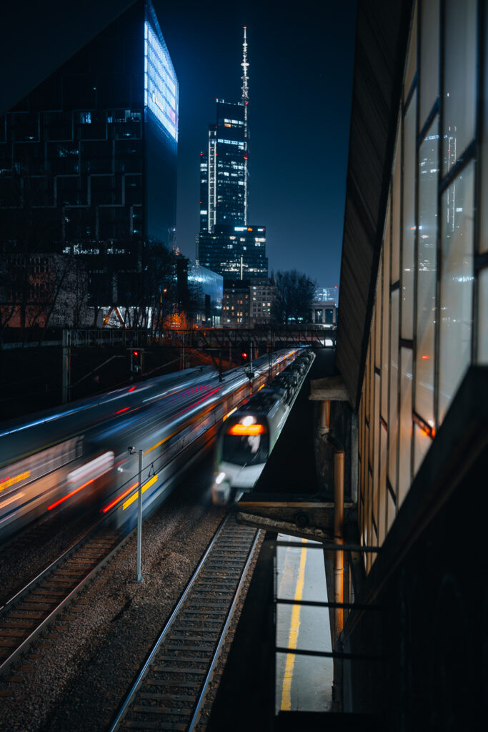 Triple train long exposure shot.