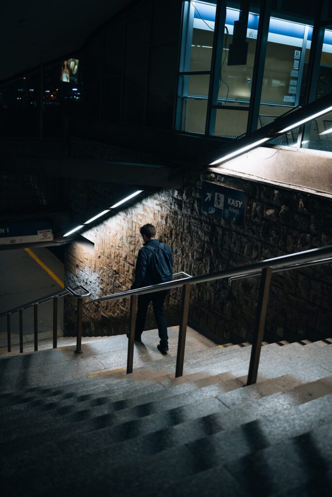 Stairs storytelling with a single silhouette.
