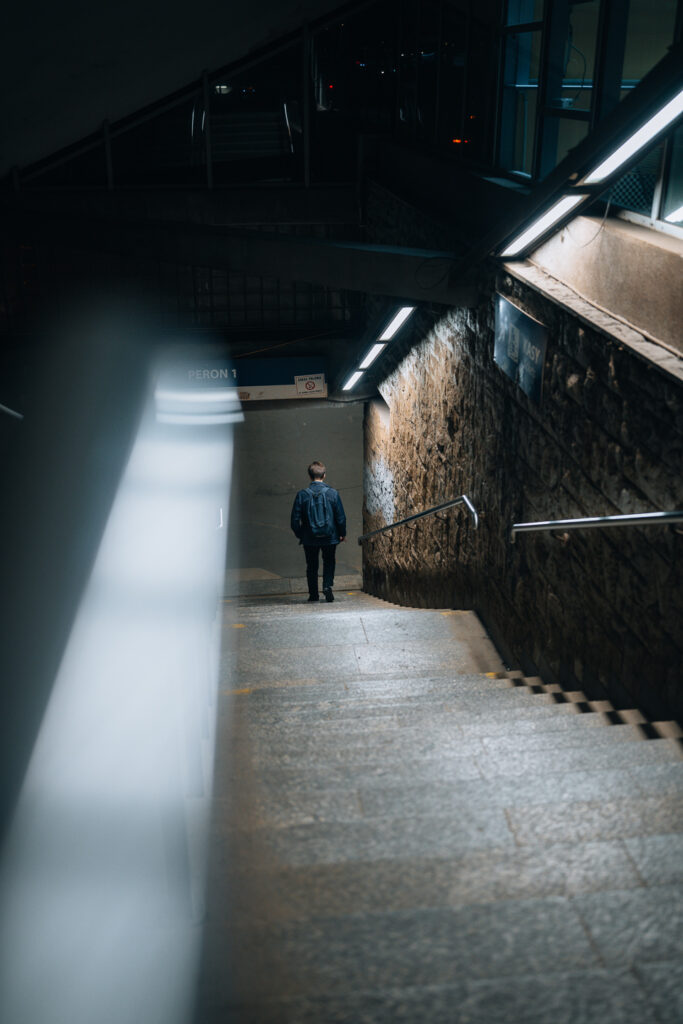 A very interesting staircase framing with a silhouette at the end.