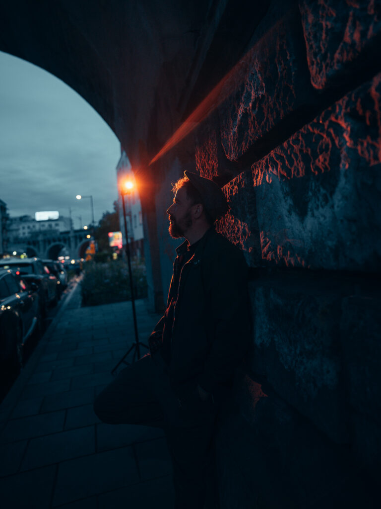 Street portrait with a nice SmallRig RF 20C light used as a backdrop.