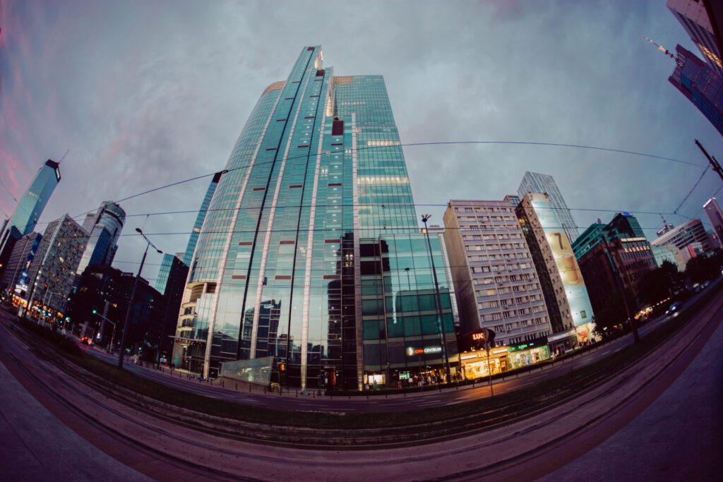 Warsaw's Rondo One building taken with the Brightin Star 7.5mm F2.8 IV